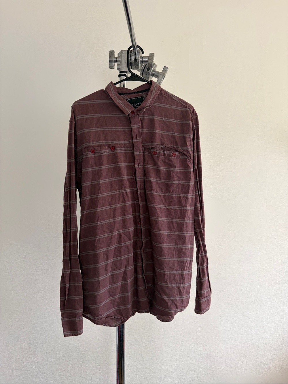 Tavik Burgundy Striped Casual Button-Down Shirt
